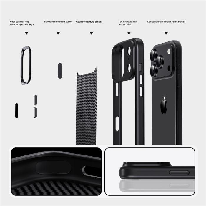 Bild 4, IPAKY IPAKY iPhone 17 Pro Max Skal TPU Kolfiber Textur Svart