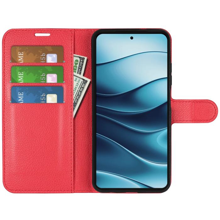 Bild 2,  Xiaomi Redmi Note 14 4G Fodral Litchi Läder Röd