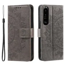  Sony Xperia 1 VI Mandala L&auml;der Fodral Gr&aring;