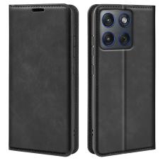  Motorola Edge 70 Fodral Flip Skin Touch L&auml;der Svart
