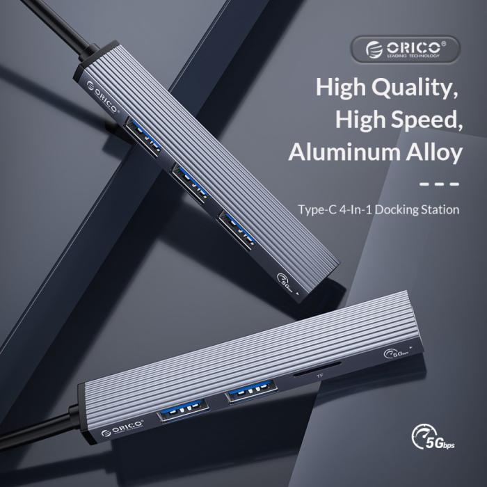 Bild 2, ORICO ORICO USB-C Hub 4x USB-A 3.0 Silvergrå