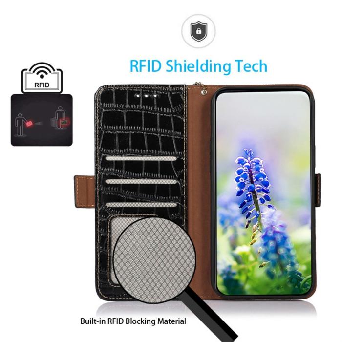 Bild 2,  Samsung Galaxy S26 Fodral RFID Äkta Läder Krokodil Textur