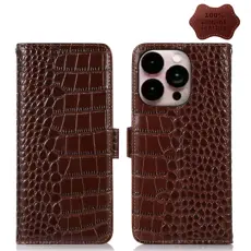  iPhone 14 Pro Max Fodral &Auml;kta L&auml;der Krokodil Textur Brun