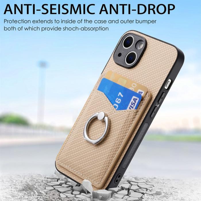 Bild 5,  iPhone 15 Plus Skal Kolfiber Textur Ring Kortfack Aprikos