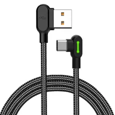 MCDODO Mcdodo 3m 2A USB-C Elbow Nylonfl&auml;tad Kabel Svart