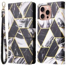  iPhone 16 Pro Fodral L&auml;der Marmor Svart/Vit