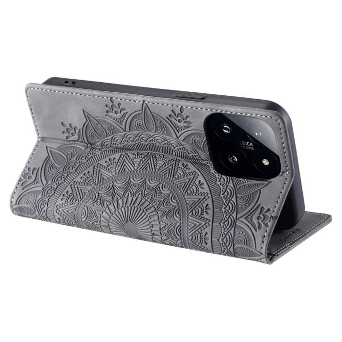 Bild 4,  Xiaomi 14 Fodral Mandala Flip Läder Grå