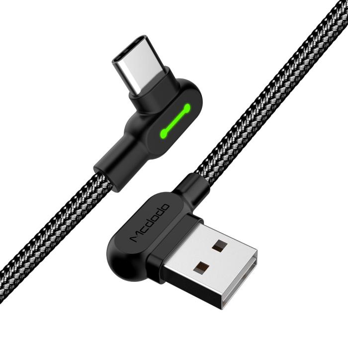 Bild 2, MCDODO Mcdodo 3m 2A USB-C Elbow Nylonflätad Kabel Svart