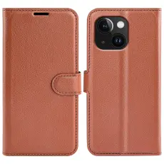  iPhone 15 Fodral Litchi Textur Brun
