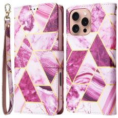  iPhone 16 Pro Fodral L&auml;der Marmor Rosa