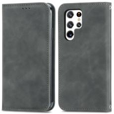  Samsung Galaxy S22 Ultra Fodral Flip Retro L&auml;der Gr&aring;