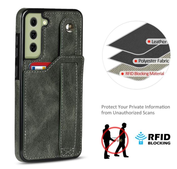 Bild 6,  Samsung Galaxy S21 FE Skal Med Kortfack Och Strap Grön