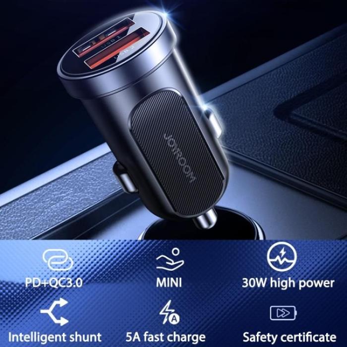 Bild 2, JOYROOM Joyroom 30W Mini Billaddare 2x USB-A PD QC Svart