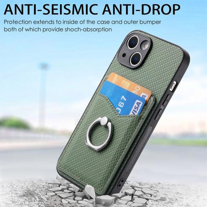 Bild 5,  iPhone 15 Plus Skal Kolfiber Textur Ring Kortfack Grön