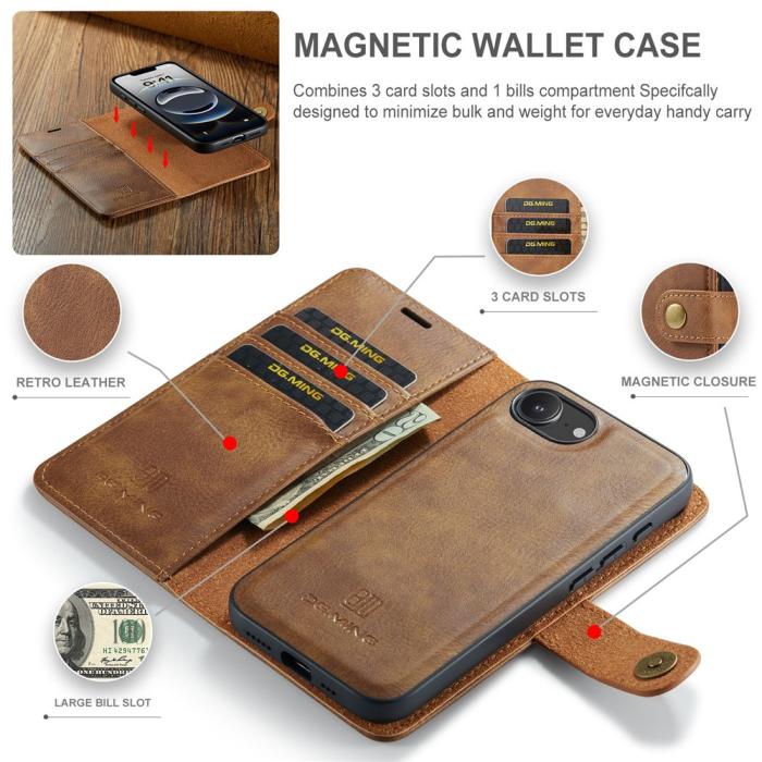 Bild 3, DG.MING DG.MING iPhone 17e / 16e 2in1 Magnet Fodral / Skal Brun