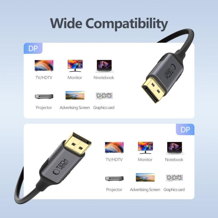 Bild 2, Tech-Protect Tech-Protect 2m 4K 60Hz DisplayPort 1.4 Kabel UltraBoost