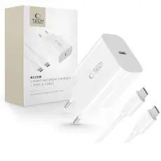 Tech-Protect Tech-Protect 20W USB-C V&auml;ggladdare PD Inkl. USB-C Kabel Vit