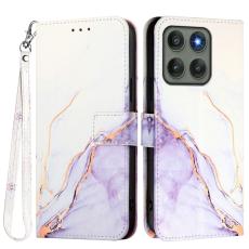 Motorola Edge 60 Pro Fodral L&auml;der Marmor Vit / Lila