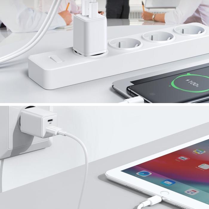 Bild 2, JOYROOM Joyroom 30W PD QC USB-C / USB-A Väggladdare Vit
