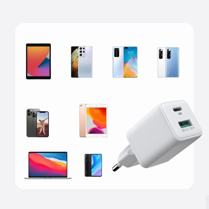 Bild 3, JOYROOM Joyroom 30W PD QC USB-C / USB-A Väggladdare Vit