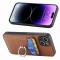  iPhone 15 Plus Skal Kolfiber Textur Ring Kortfack Brun