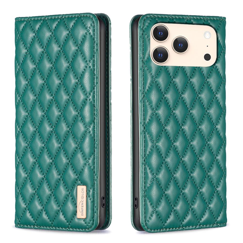 BINFEN BINFEN iPhone 17 Pro Max Fodral Diamond Flip Läder Grön