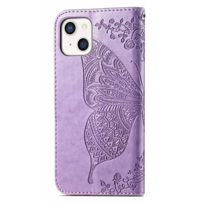 Bild 3,  iPhone 13 - Butterfly Print Läder Fodral - Lila