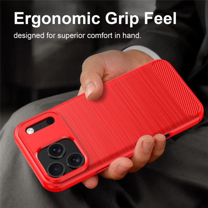 Bild 2,  iPhone 18 Pro / 17 Pro Skal TPU Kolfiber Textur Röd