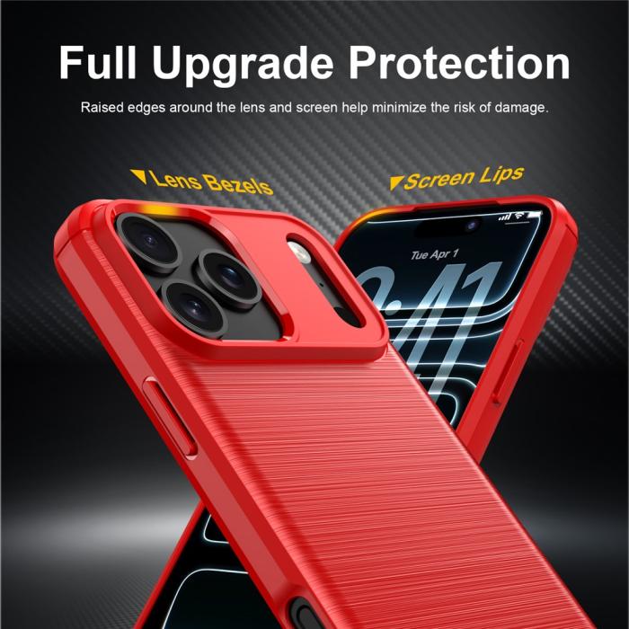 Bild 3,  iPhone 18 Pro / 17 Pro Skal TPU Kolfiber Textur Röd