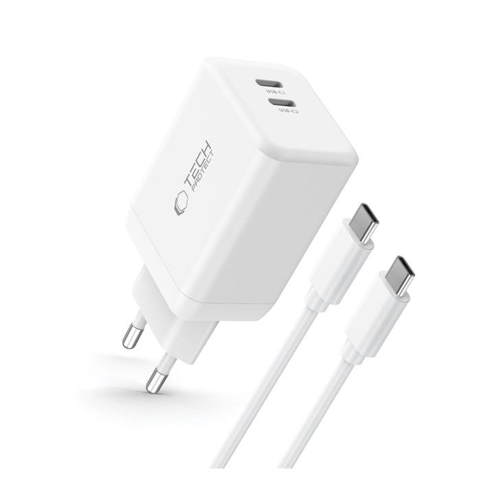 Bild 2, Tech-Protect Tech-Protect 45W Väggladdare PD Inkl. USB-C Kabel Vit