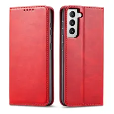  Samsung Galaxy S21 FE Fodral Flip L&auml;der R&ouml;d