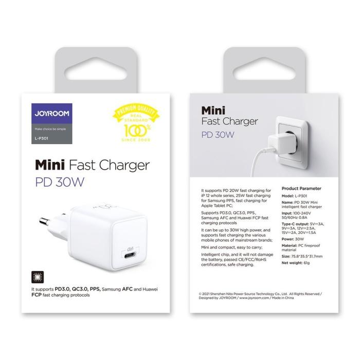 Bild 6, JOYROOM Joyroom 30W PD QC USB-C Väggladdare Vit