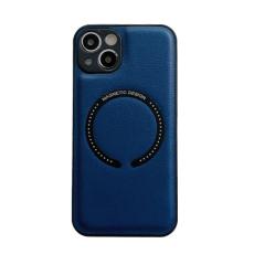  iPhone 14 Skal Litchi Textur MagSafe M&ouml;rk Bl&aring;