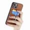  iPhone 15 Plus Skal Kolfiber Textur Ring Kortfack Brun