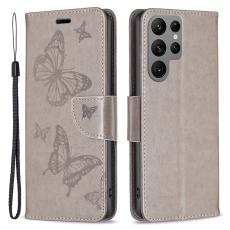  Galaxy S24 Ultra Fodral Med Fj&auml;ril Tryck Gr&aring;