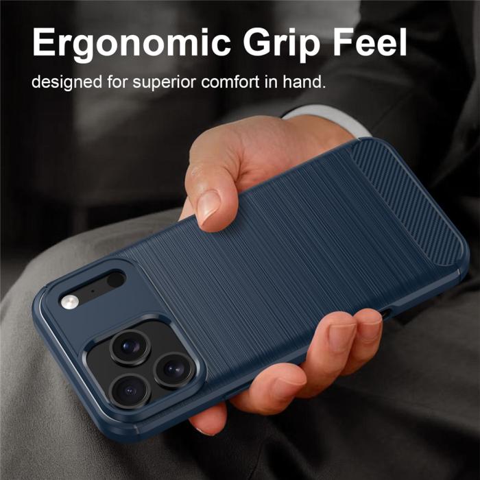 Bild 2,  iPhone 18 Pro / 17 Pro Skal TPU Kolfiber Textur Blå