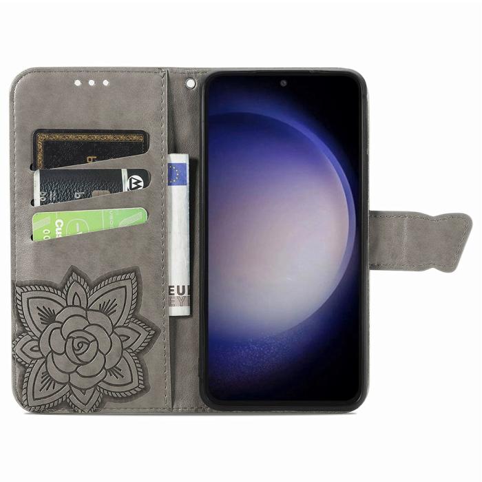 Bild 2,  Samsung Galaxy S23 FE Fodral Fjäril Tryck Grå