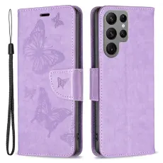 Galaxy S24 Ultra Fodral Med Fj&auml;ril Tryck Lila
