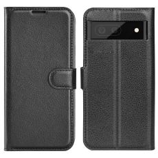  Google Pixel 6A Fodral Litchi L&auml;der Svart