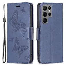  Galaxy S24 Ultra Fodral Med Fj&auml;ril Tryck M&ouml;rk Bl&aring;