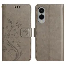  Samsung Galaxy S25 Edge Fodral Med Blommigt Tryck Gr&aring;