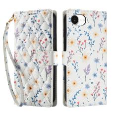  iPhone 17e / 16e Fodral Rhombus L&auml;der Blommor Vit