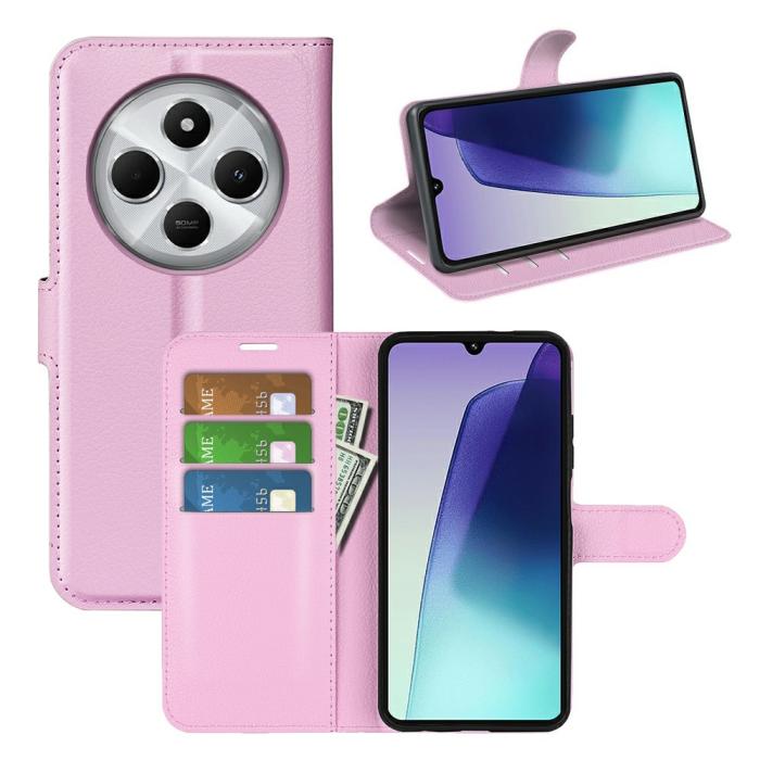 Bild 5,  Xiaomi Redmi 14C Fodral Litchi Läder Ljus Rosa