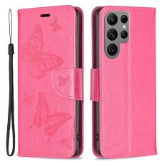 Galaxy S24 Ultra Fodral Med Fj&auml;ril Tryck Rosa