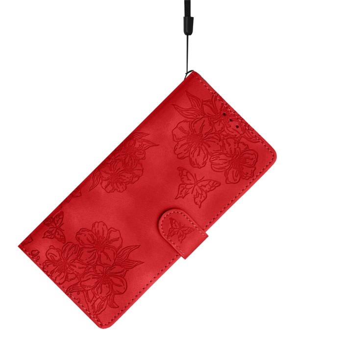 Bild 4,  Samsung Galaxy S26 Ultra Fodral Med Blommigt Tryck Läder Röd
