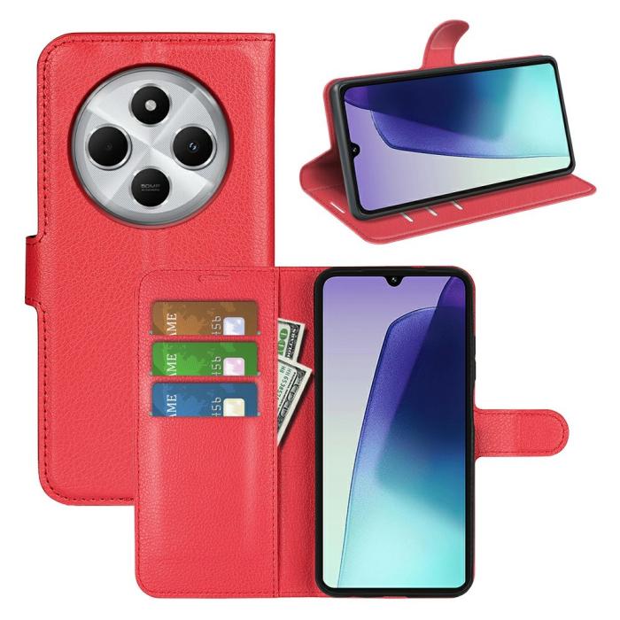 Bild 5,  Xiaomi Redmi 14C Fodral Litchi Läder Röd