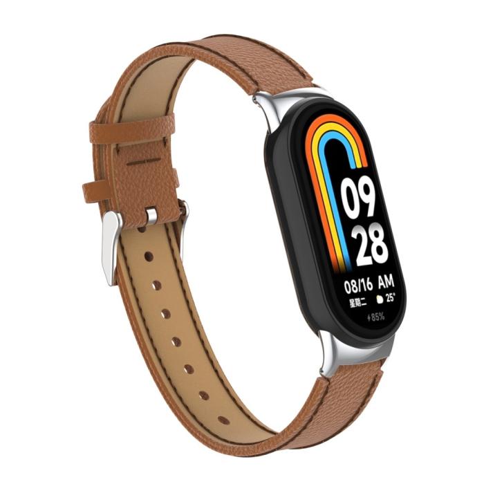 Bild 2,  Xiaomi Smart Band 10/9/8 Armband Äkta Läder Litchi Brun