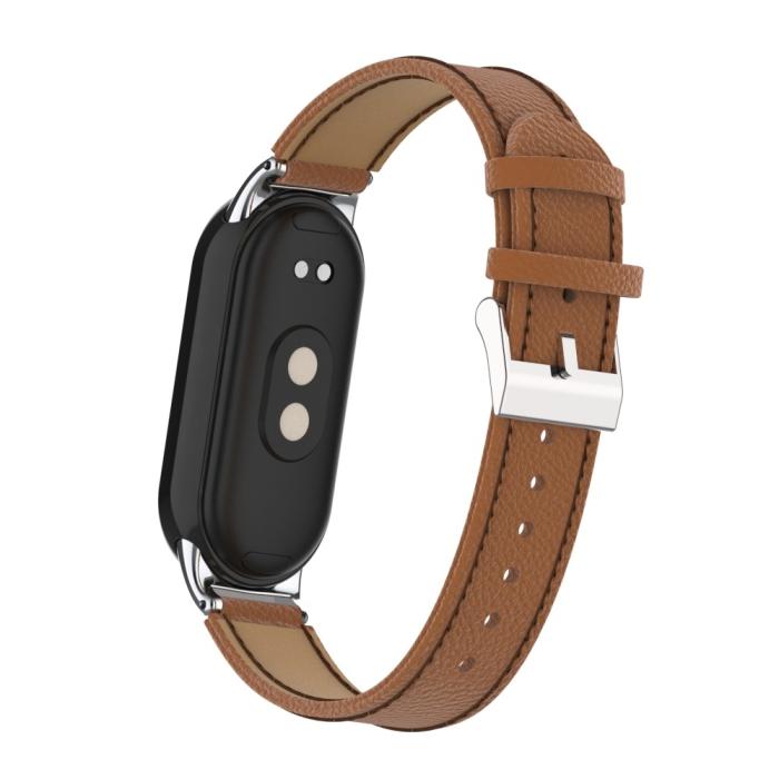 Bild 5,  Xiaomi Smart Band 10/9/8 Armband Äkta Läder Litchi Brun