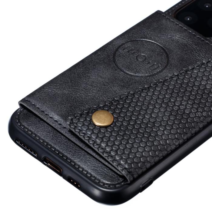 Bild 3,  iPhone 12 Pro Max - Läder Skal Med Kortfack Och Magnet - Svart