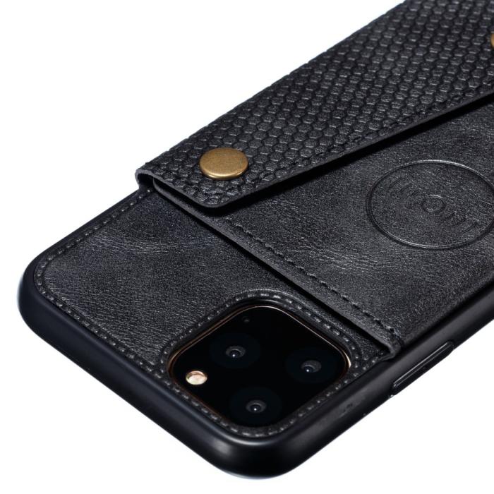 Bild 4,  iPhone 12 Pro Max - Läder Skal Med Kortfack Och Magnet - Svart